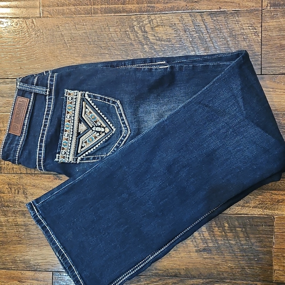 Rock And Roll Denim Mid Rise Bootcut Women's Embellished Blue Jeans.‎ Size 28/30